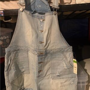 NOBO Light Blue Distressed Denim Overalls - Relaxed Fit